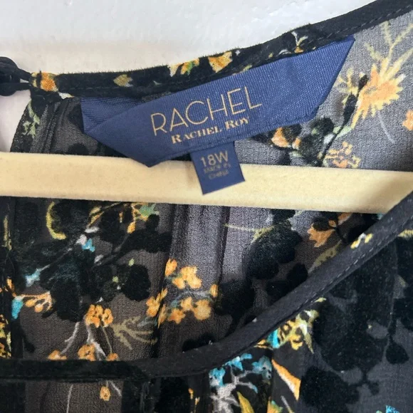 Rachel Roy Tiered Ruffled Boho Maxi Dress in Black Floral (Plus Size 18W) - Picture 2 of 8